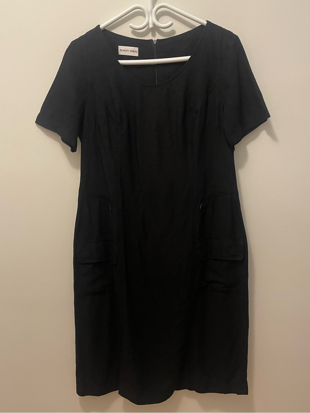 LBD Short-Sleeve Midi Dress with Front Pockets
